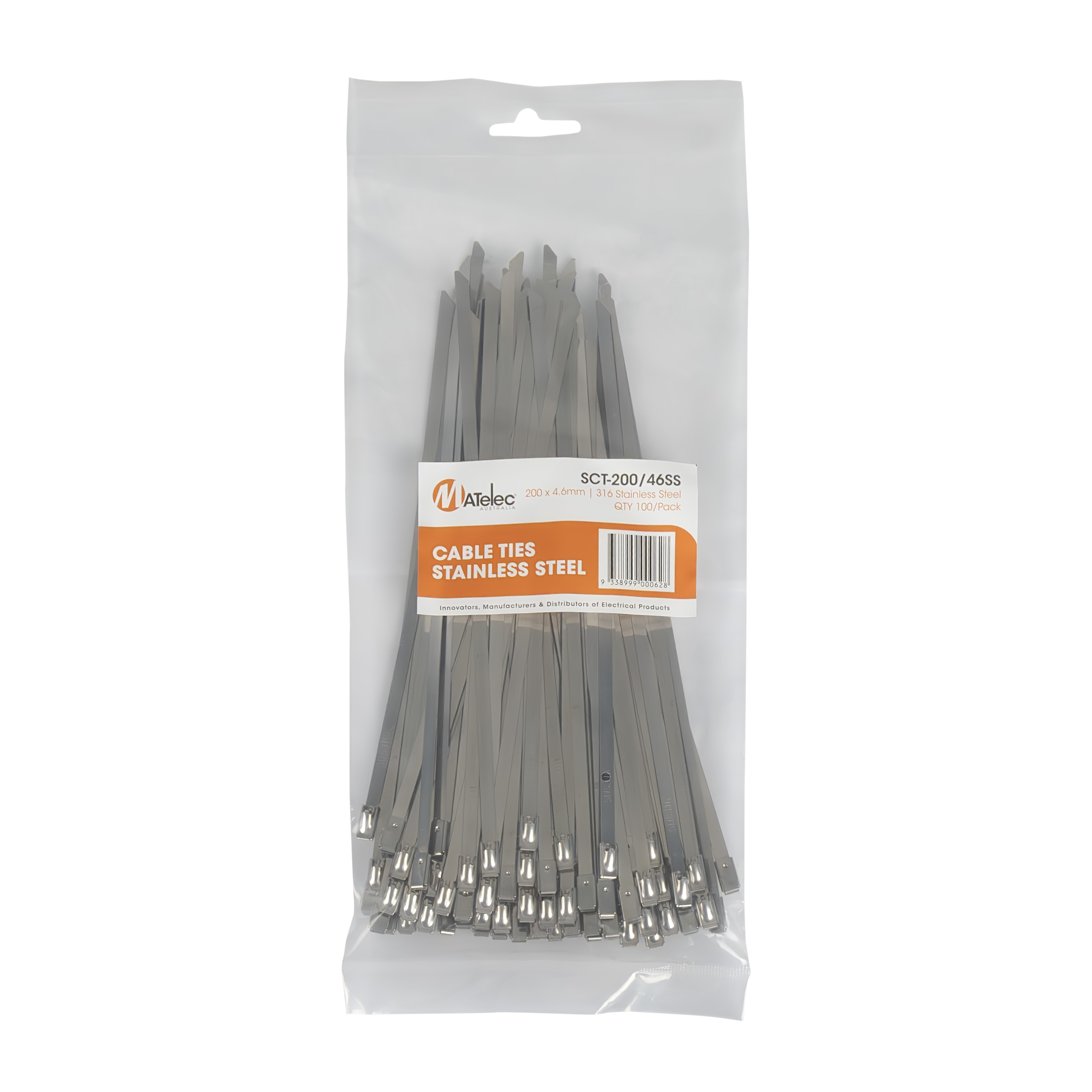 200 x 4.6mm 316 S/Steel Cable Tie 100pk