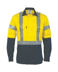 DNC Work Wear Hi-vis Yellow/Navy Cotton Drill Shirt