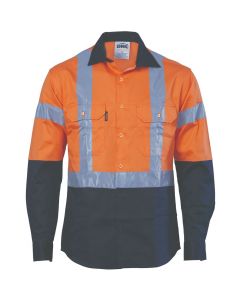 DNC Work Wear Hi-vis Orange/Navy Cotton Drill Shirt