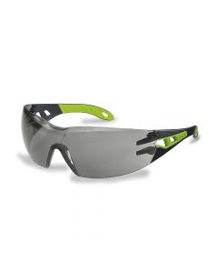 UVEX PHEOS Safety Glasses - Grey Lens, Fluoro Green / Black Frame