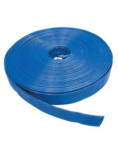 Blue PVC Layflat hose, 50 mm ID / 2" ID. Sold in custom lengths by the metre.