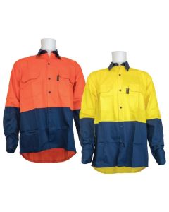 Two Tone Long Sleeve Cotton Drill Shirt 190gsm