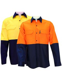 Yellow/Navy Two Tone Long Sleeve Cotton Drill Shirt   - XL