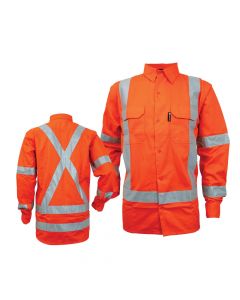 Hi Vis Long Sleeve Cotton Drill Shirt - Day/Night Orange - Rail Approved