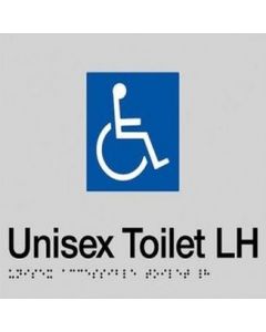 Disabled Lh Toilet Braille Sign Black/Me 180 x 210mm