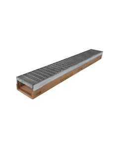 MeaAccess Shallow LZ3000 300 Gal Steel Edge Polymer Concrete Channel 130mm total depth C/W galvanised heelguard grate, class B, CLIPFIX