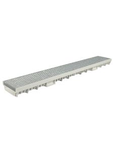 Mearin Plus F100 100mm GRP shallow channel  55mm deep C/W galvanised heelguard grate, class B, CLIPFIX