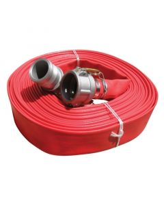 Red PVC Layflat hose kit, 20m x 65 mm ID / 2.5" ID fitted with camlocks
