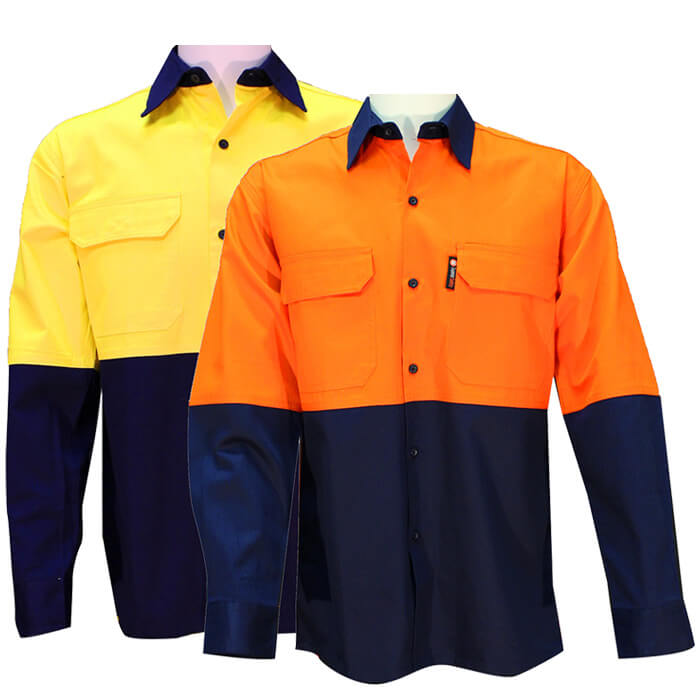 Yellow/Navy Two Tone Long Sleeve Cotton Drill Shirt   - 2XL