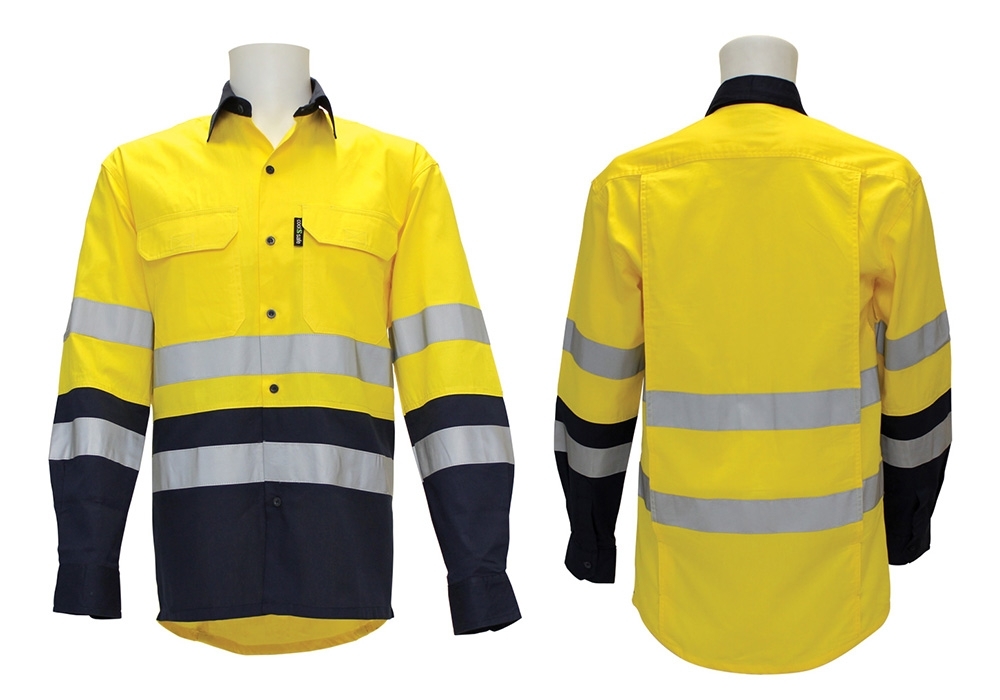 Yellow/Navy RF Rated Cotton Drill Shirt Hoop Pattern - Medium