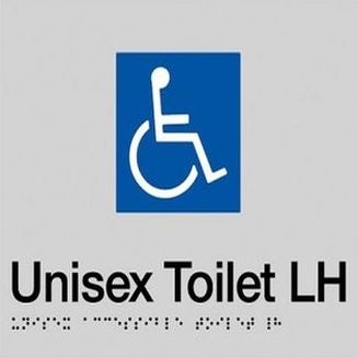 Disabled Lh Toilet Braille Sign Black/Me 180 x 210mm