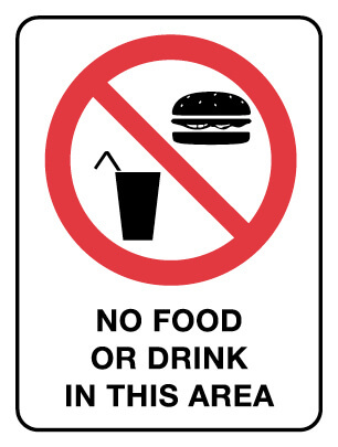 Prohibition Sign - No Food Or Drink In This Area 225 x 300 mm Poly