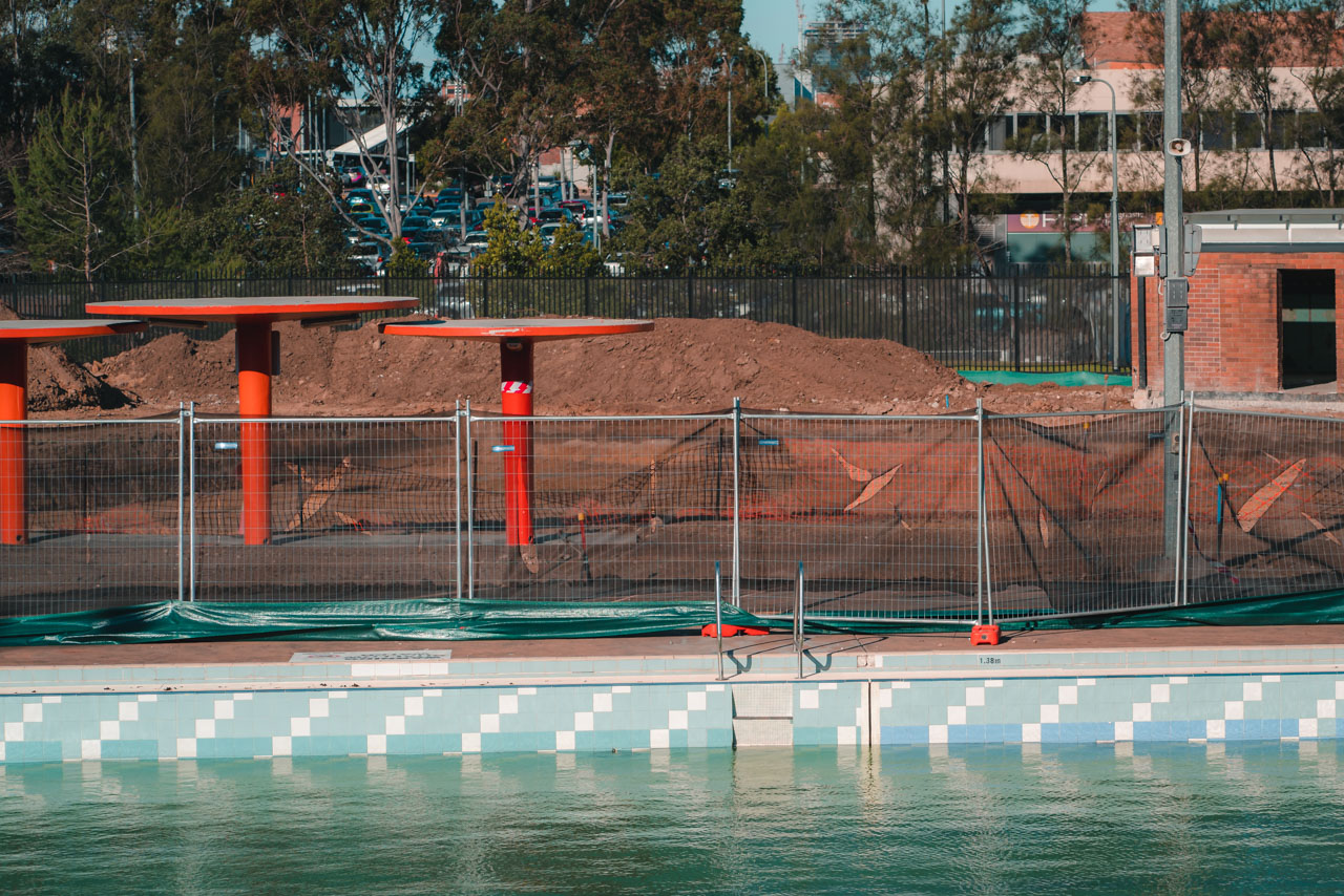 Anti-climb fencing surrounds pool during Swim Centre Modernisation